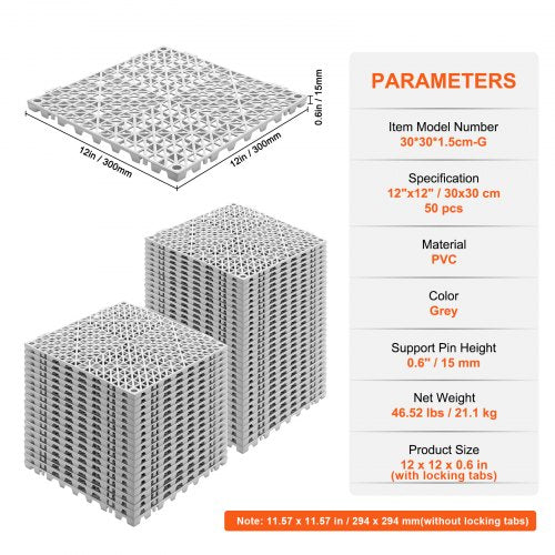 Interlocking Tile 50PCS Gray Drainage Tiles 12 x 12 Splicing Soft PVC