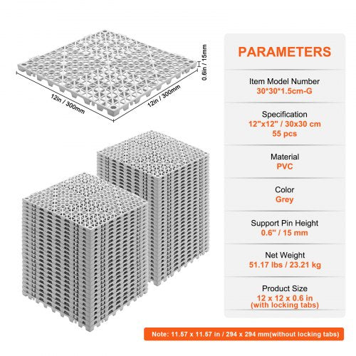 Interlocking Tile 55PCS Grey Drainage Tiles 12 x 12x6 Splicing Soft