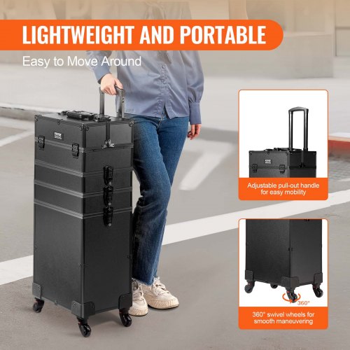 5 in 1 Professional Makeup Train Case Aluminum Cosmetic Case Rolling Makeup