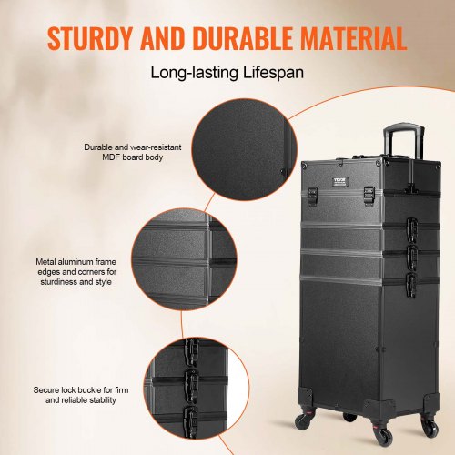 5 in 1 Professional Makeup Train Case Aluminum Cosmetic Case Rolling Makeup