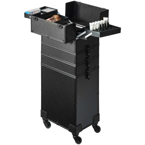 5 in 1 Professional Makeup Train Case Aluminum Cosmetic Case Rolling Makeup
