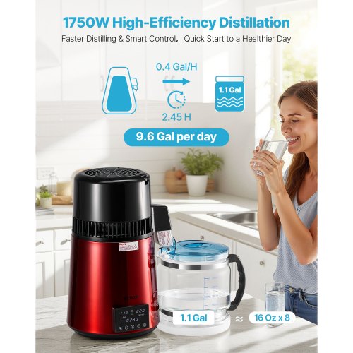 Water Distiller 4L 1.1 Gallon Pure Water Purifier Filter For Home Table