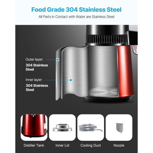Water Distiller 4L 1.1 Gallon Pure Water Purifier Filter For Home Table
