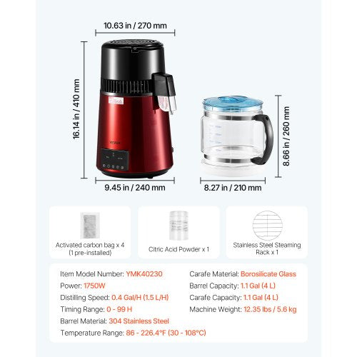 Water Distiller 4L 1.1 Gallon Pure Water Purifier Filter For Home Table