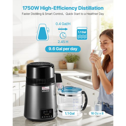 Water Distiller 4L 1.1 Gallon Pure Water Purifier Filter For Home Table 1