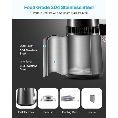 Water Distiller 4L 1.1 Gallon Pure Water Purifier Filter For Home Table 1