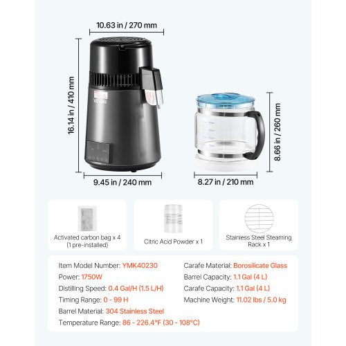 Water Distiller 4L 1.1 Gallon Pure Water Purifier Filter For Home Table 1