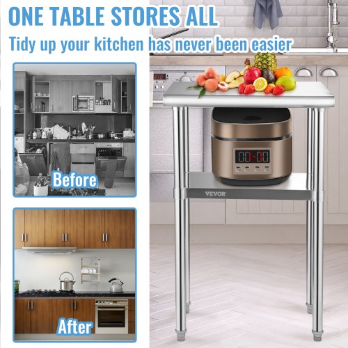 Stainless Steel Prep Table 24 x 18 x 36 Inch 600lbs Load Capacity Heavy