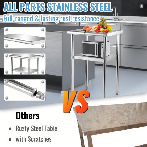 Stainless Steel Prep Table 24 x 18 x 36 Inch 600lbs Load Capacity Heavy