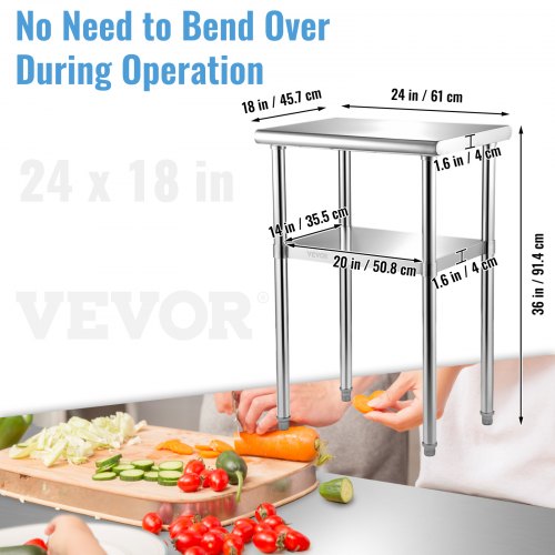 Stainless Steel Prep Table 24 x 18 x 36 Inch 600lbs Load Capacity Heavy