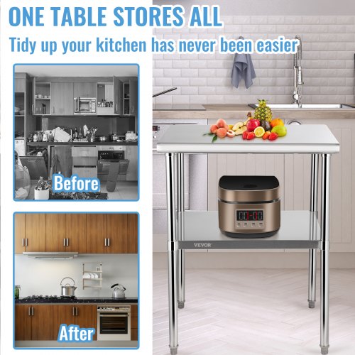 Stainless Steel Prep Table 30 x 30 x 36 Inch 800lbs Load Capacity Heavy