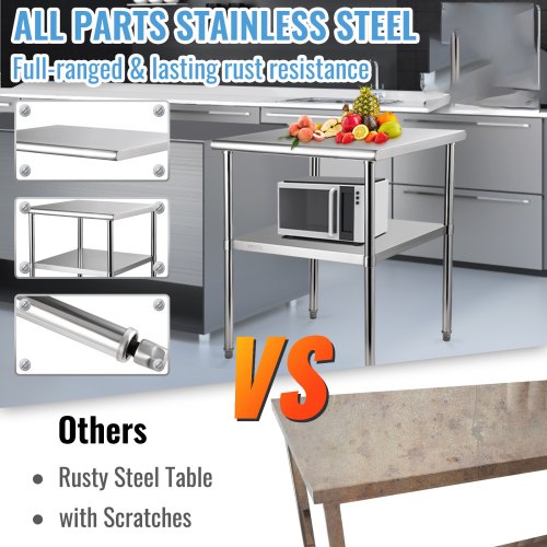 Stainless Steel Prep Table 30 x 30 x 36 Inch 800lbs Load Capacity Heavy