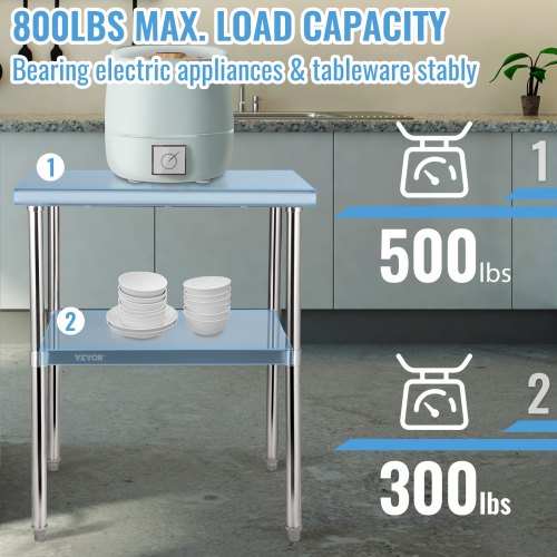 Stainless Steel Prep Table 30 x 30 x 36 Inch 800lbs Load Capacity Heavy