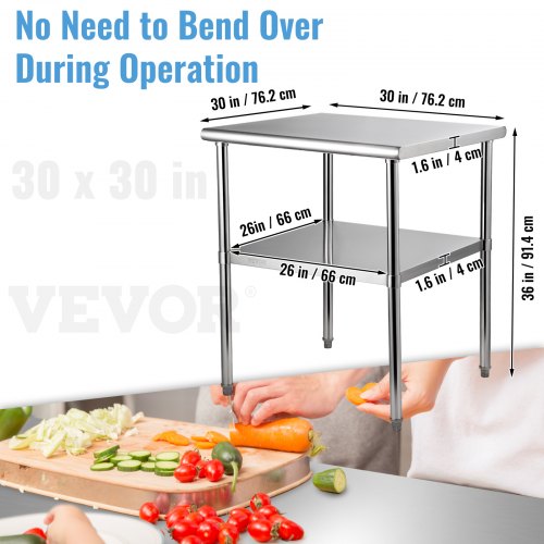 Stainless Steel Prep Table 30 x 30 x 36 Inch 800lbs Load Capacity Heavy