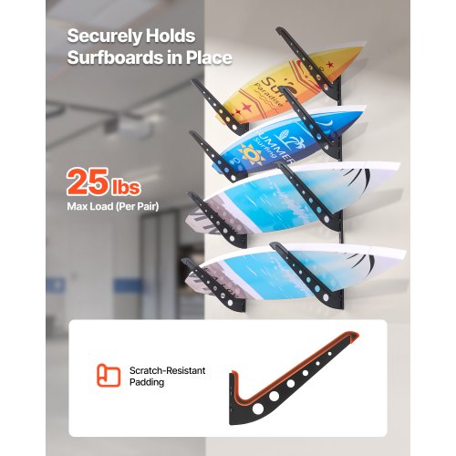 Surfboard Wall Mount 4 Tiers Horizontal Surfboard Rack for Storage and Display