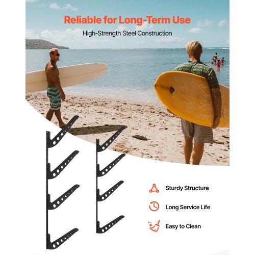 Surfboard Wall Mount 4 Tiers Horizontal Surfboard Rack for Storage and Display