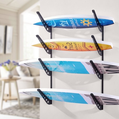 Surfboard Wall Mount 4 Tiers Horizontal Surfboard Rack for Storage and Display