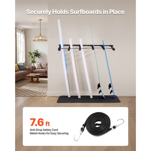Surfboard Wall Mount 5 Tiers Vertical Surfboard Rack for Storage and Display