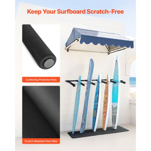 Surfboard Wall Mount 5 Tiers Vertical Surfboard Rack for Storage and Display