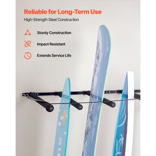 Surfboard Wall Mount 5 Tiers Vertical Surfboard Rack for Storage and Display