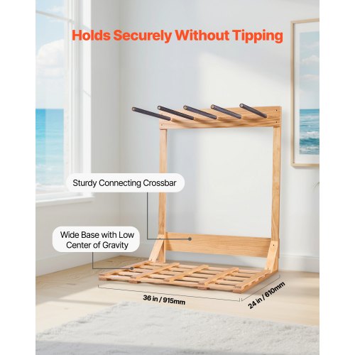 Vertical Surfboard Stand 4 Tiers Wooden Surfboard Rack for Storage and Display