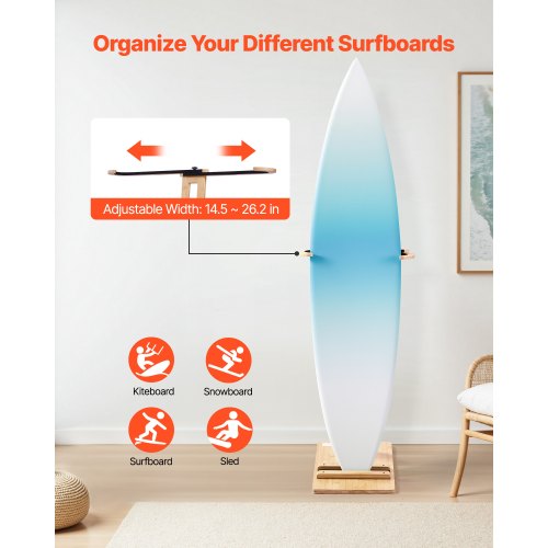 Vertical Surfboard Stand Wooden Surfboard Rack for Storage and Display
