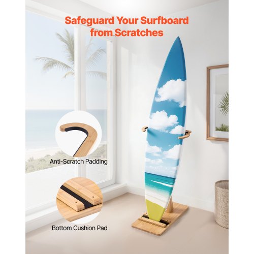 Vertical Surfboard Stand Wooden Surfboard Rack for Storage and Display
