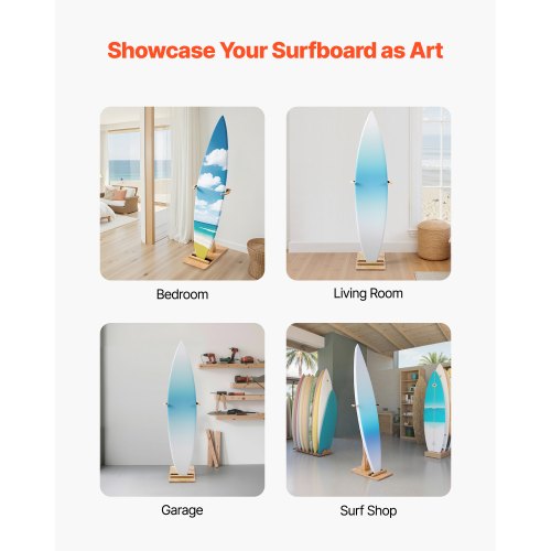 Vertical Surfboard Stand Wooden Surfboard Rack for Storage and Display