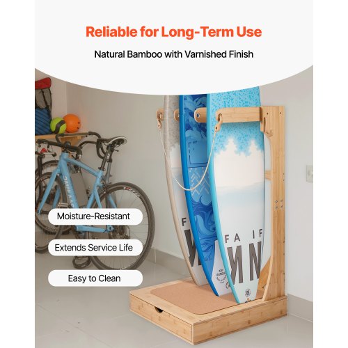 Vertical Surfboard Stand 3 Tiers Wooden Surfboard Rack for Storage and Display