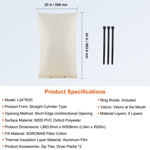 Fiber Cotton Well Head Pump Cover 20W x 34H Pipe Insulation Cover