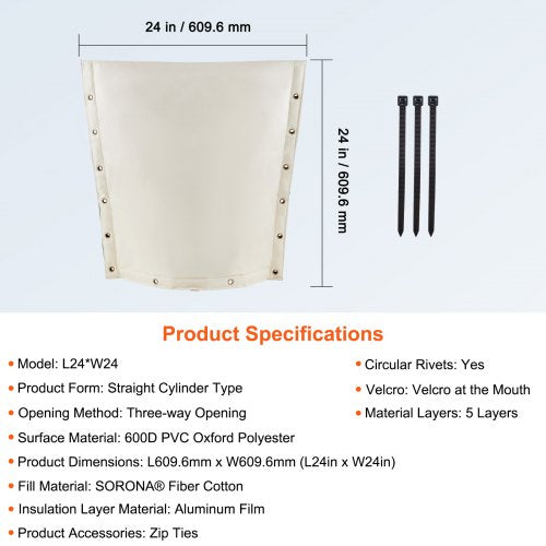 Fiber Cotton Well Head Pump Cover 24W x 24H Pipe Insulation Cover