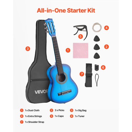 Classical Guitar 30 Inch Wood Classical Guitar Starter Kit for Beginners 2