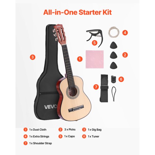 Classical Guitar 30 Inch Wood Classical Guitar Starter Kit for Beginners 4