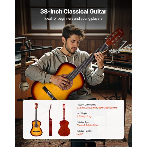 Classical Guitar 38 Inch Wood Classical Guitar Starter Kit for Beginners