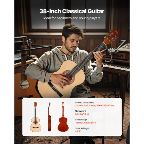 Classical Guitar 38 Inch Wood Classical Guitar Starter Kit for Beginners 1