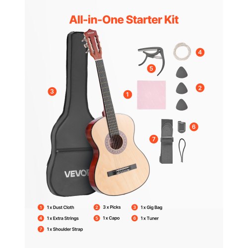 Classical Guitar 38 Inch Wood Classical Guitar Starter Kit for Beginners 1