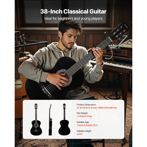 Classical Guitar 38 Inch Wood Classical Guitar Starter Kit for Beginners 2