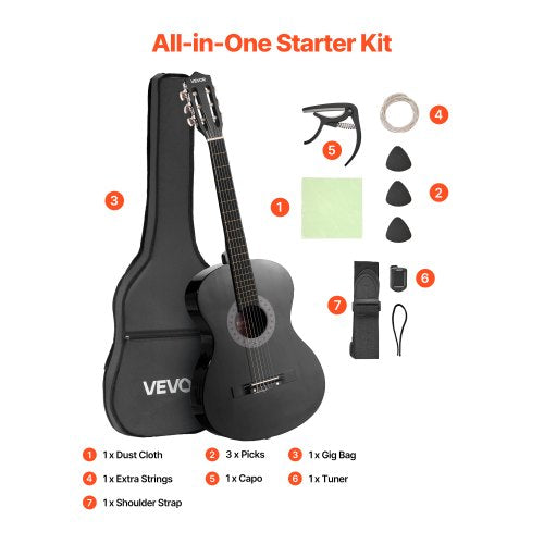 Classical Guitar 38 Inch Wood Classical Guitar Starter Kit for Beginners 2