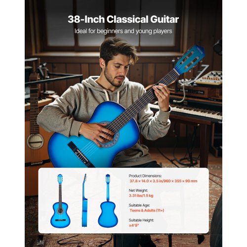 Classical Guitar 38 Inch Wood Classical Guitar Starter Kit for Beginners 4