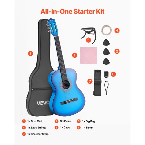 Classical Guitar 38 Inch Wood Classical Guitar Starter Kit for Beginners 4