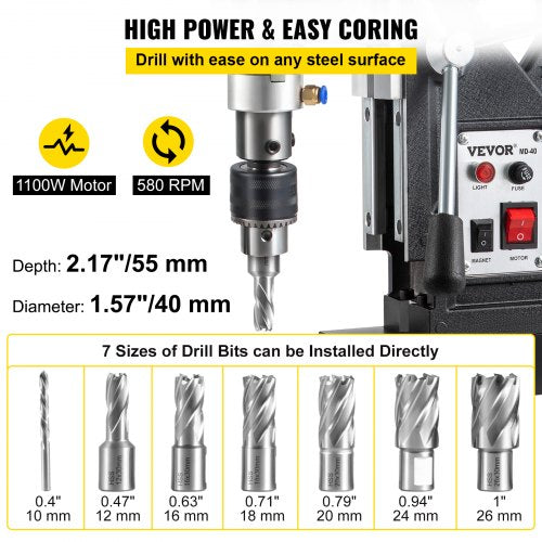 Magnetic Drill 1100W 157 Boring Diameter 2697lbf12000N Portable