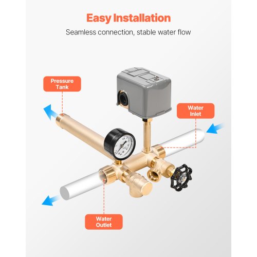 1 x 11 Well Pressure Tank Tee Kit with 4060PSI Switch 7Pieces Pure