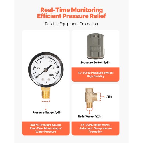 1 x 11 Well Pressure Tank Tee Kit with 4060PSI Switch 7Pieces Pure