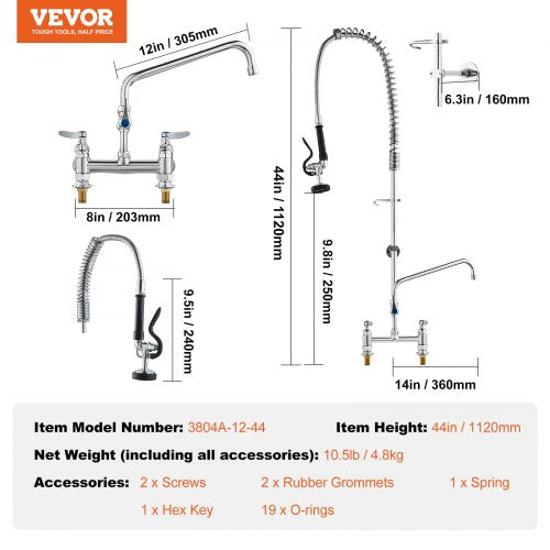 Industrial Sink Faucet 44 Tall 8 Install Space 12 Rotating Spout