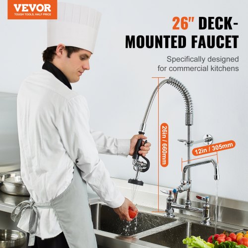 Commercial Faucet with PreRinse Sprayer 26 Height 8 Center 12 Swing