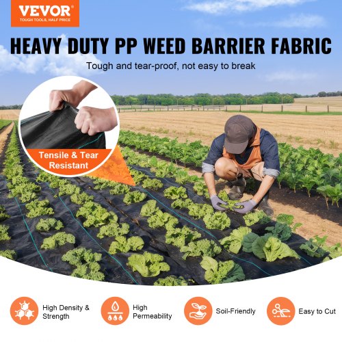 13FTx60FT Premium Heavy Duty Weed Barrier Landscape Fabric 5OZ Woven