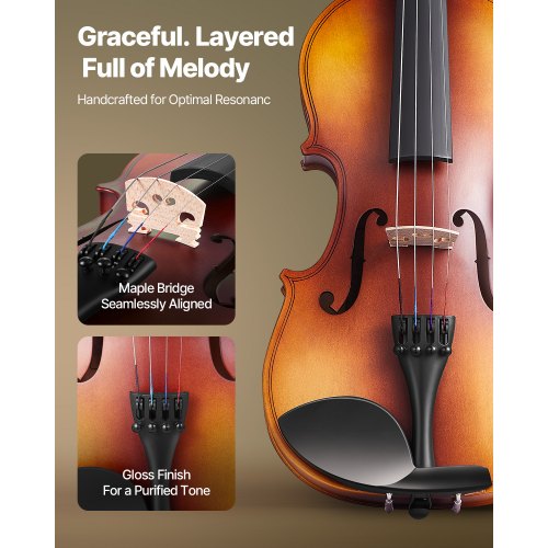 Violin 34 Size for Adults Violin Fiddle Set for Beginners with Hard Case
