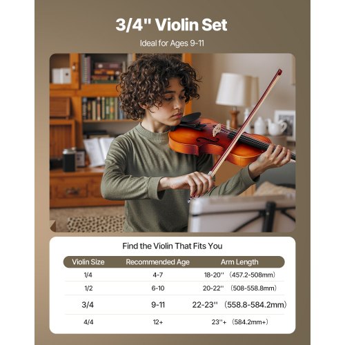 Violin 34 Size for Adults Violin Fiddle Set for Beginners with Hard Case