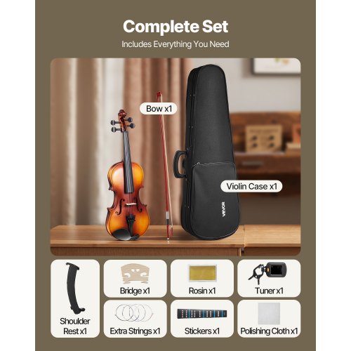 Violin 34 Size for Adults Violin Fiddle Set for Beginners with Hard Case