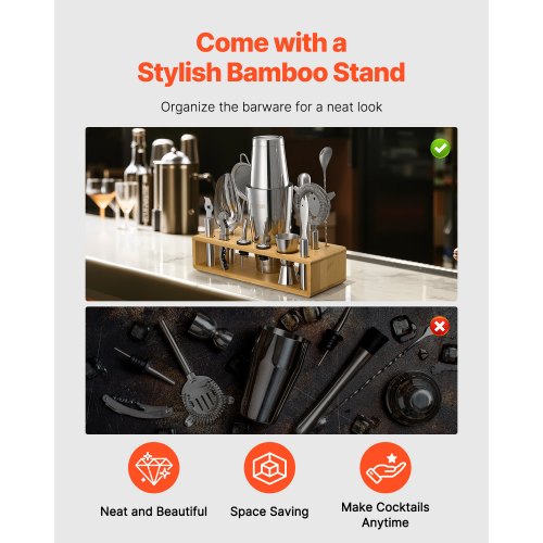 Cocktail Shaker Set 13Piece Stainless Steel Bar Tools with Bamboo Stand